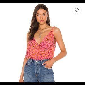 Free People x REVOLVE Siren Song Bodysuit in Pop Pink Combo never worn